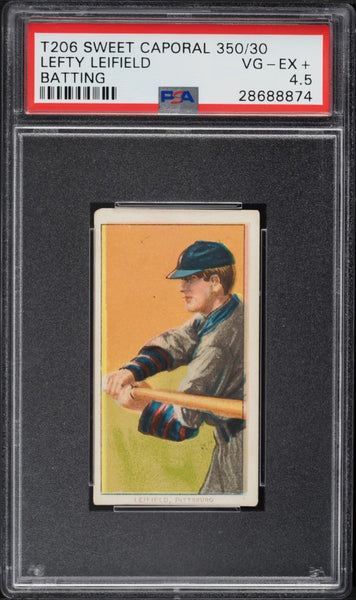 1909-11 T206 Lefty Leifield,  BATTING, SWEET CAPORAL 350/30 PSA 4.5 VGEX+ (MGD2)