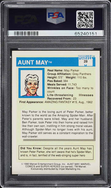 1990 Impel Marvel Universe Card # 28 Aunt May PSA 10 GEM MINT (MGD2)