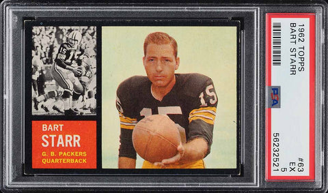 1962 Topps FB Card # 63 Bart Starr HOF SHORT PRINT PSA 5 EX (MGD2)