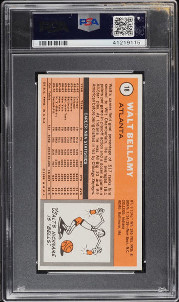 1970 Topps Bkb Card # 18 Walt Bellamy HOF PSA 7.5 NRMT+ (MGD2)