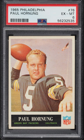 1965 Philadelphia FB Card # 76 Paul Hornung Green Bay Packers HOF PSA 6 EXMT (MGD2)