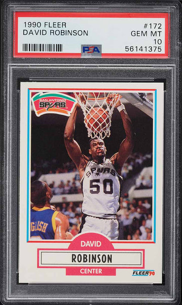 1990 Fleer BkB Card #172 David Robinson SA Spurs HOF ROOKIE RC PSA 10 GEM MINT (MGD2)