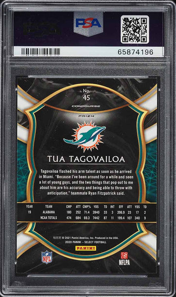 2020 Select FB Card # 45 Tua Tagovailoa SILVER PRIZM ROOKIE RC PSA 10 GEM MINT (MGD2)