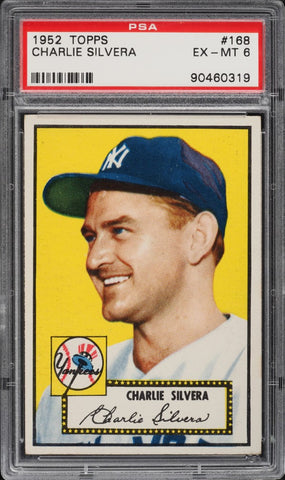 1952 Topps BB Card #168 Charlie Silvera ROOKIE RC PSA 6 EXMT (MGD2)