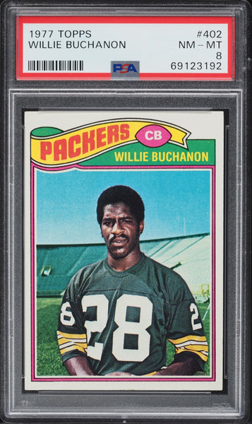 1977 Topps FB Card #402 Willie Buchanon Green Bay Packers HOF PSA 8 NM-MT (MGD2)