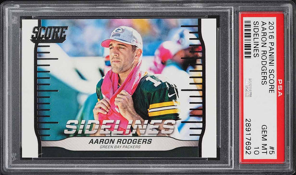 2016 Score FB Card # 5 Aaron Rodgers Green Bay Packers SIDELINES PSA 10 GEM MINT (MGD2)