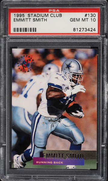 1995 Stadium Club FB Card #130 Emmitt Smith Dallas Cowboys HOF PSA 10 GEM MINT (MGD2)