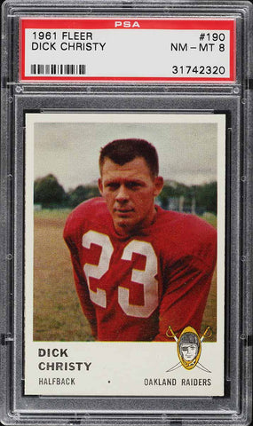 1961 Fleer FB Card #190 Dick Christy Oakland Raiders ROOKIE RC PSA 8 NM-MT (MGD2)