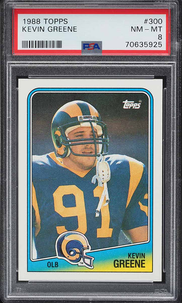 1988 Topps FB Card #300 Kevin Greene Los Angeles Rams ROOKIE RC HOF PSA 8 NM-MT (MGD2)