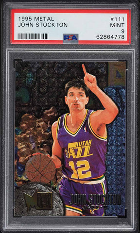 1995 Metal BkB Card #111 John Stockton Utah Jazz HOF PSA 9 MINT (MGD2)