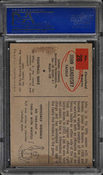 1954 Bowman FB Card # 28 John Sandusky Cleveland Browns PSA 8 NM-MT (MGD2)