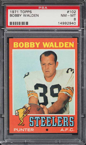 1971 Topps FB Card #102 Bobby Walden Pittsburgh Steelers PSA 8 NM-MT (MGD2)