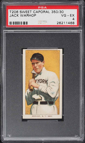 1909-11 T206 Jack Warhop New York, SWEET CAPORAL 350/30 PSA 4 VGEX (MGD2)