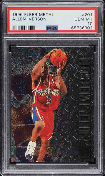 1996 Metal BkB Card #201 Allen Iverson HOF ROOKIE RC PSA 10 GEM MINT (MGD2)