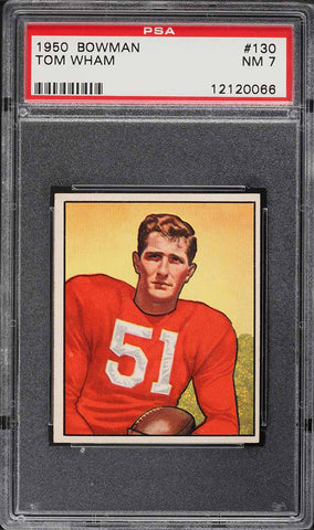 1950 Bowman FB Card #130 Tom Wham Chicago Cardinals ROOKIE RC PSA 7 NRMT (MGD2)