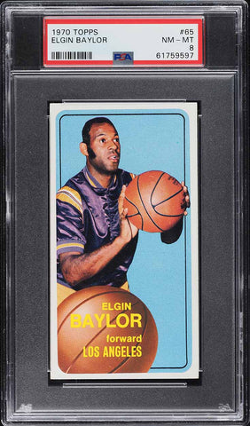 1970 Topps BkB Card # 65 Elgin Baylor Los Angeles Lakers HOF PSA 8 NM-MT (MGD2)