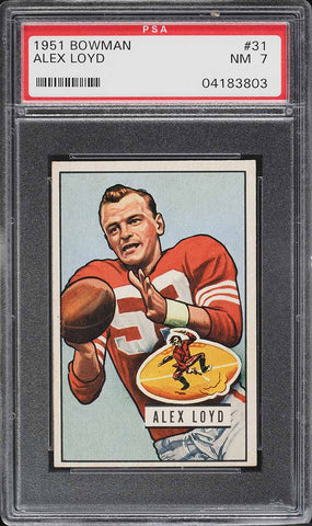 1951 Bowman FB Card # 31 Alex Loyd San Francisco 49ers ROOKIE RC PSA 7 NRMT (MGD2)