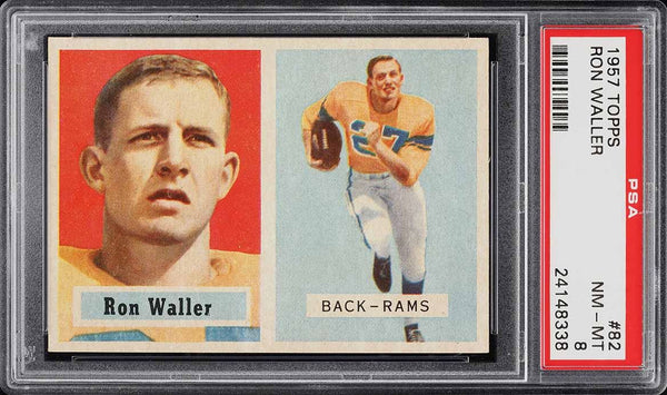 1957 Topps FB Card # 82 Ron Waller Los Angeles Rams PSA 8 NM-MT (MGD2)