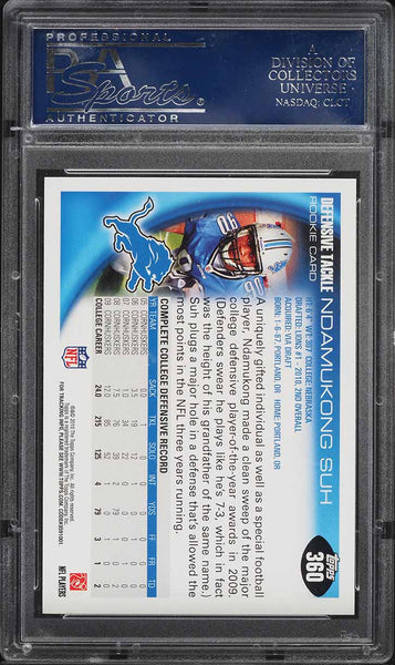 2010 Topps FB Card #360 Ndamukong Suh Detroit Lions ROOKIE RC PSA 10 GEM MINT (MGD2)