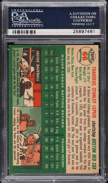 1954 Topps BB Card # 66 Ted Lepcio Boston Red Sox PSA 8 NM-MT (MGD2)