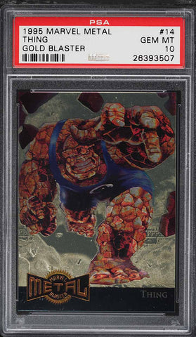 1995 Marvel Metal Card # 14 Thing GOLD BLASTER PSA 10 GEM MINT (MGD2)