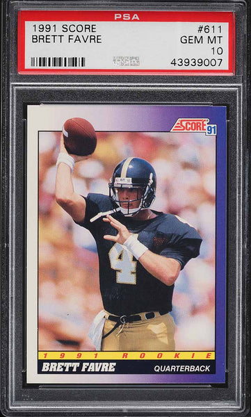 1991 Score FB Card #611 Brett Favre Green Bay Packers HOF ROOKIE PSA 10 GEM MINT (MGD2)