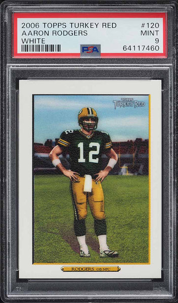 2006 Topps Turkey Red FB Card #120 Aaron Rodgers WHITE PSA 9 MINT (MGD2)