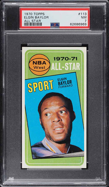 1970 Topps BkB Card #113 Elgin Baylor Los Angeles Lakers HOF ALL-STAR PSA 7 NRMT (MGD2)