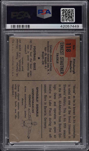 1954 Bowman FB Card #118 Ernie Stautner Pittsburgh Steelers HOF PSA 7 NRMT (MGD2)