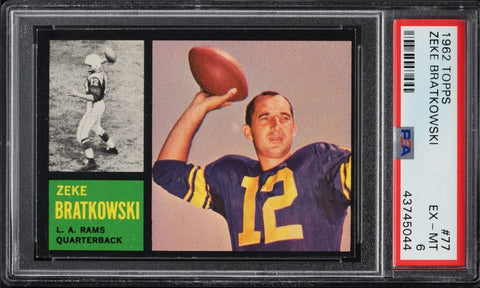 1962 Topps FB Card # 77 Zeke Bratkowski Los Angeles Rams SHORT PRINT PSA 6 EXMT (MGD2)