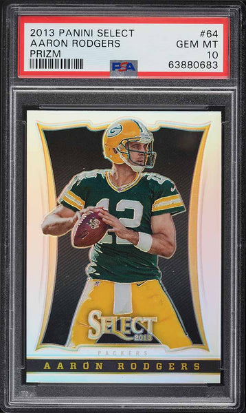 2013 Panini Select FB Card # 64 Aaron Rodgers SILVER PRIZMS PSA 10 GEM MINT (MGD3)