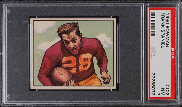 1950 Bowman FB Card #102 Frank Spaniel Washington Redskins ROOKIE RC PSA 7 NRMT (MGD2)