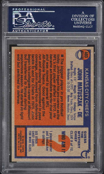 1976 Topps FB Card #403 John Matuszak Kansas City Chiefs PSA 8 NM-MT (MGD2)