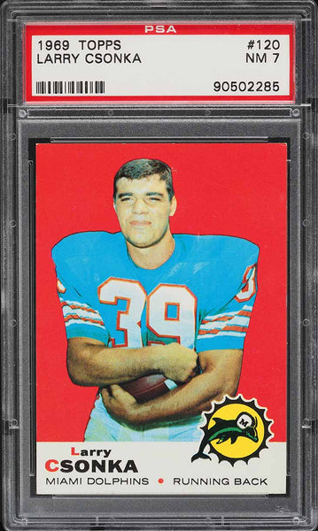 1969 Topps FB Card #120 Larry Csonka Miami Dolphins HOF ROOKIE RC PSA 7 NRMT (MGD2)