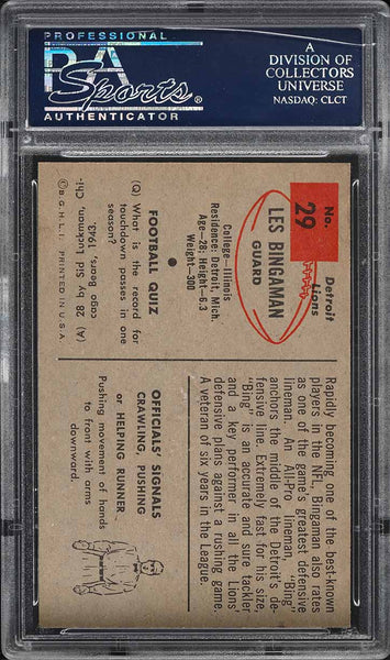 1954 Bowman FB Card # 29 Les Bingaman Detroit Lions ROOKIE RC PSA 7 NRMT (MGD2)