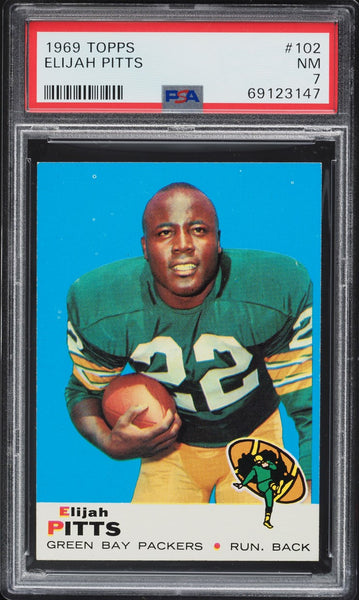 1969 Topps FB Card #102 Elijah Pitts Green Bay Packers HOF PSA 7 NRMT (MGD2)