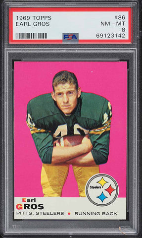 1969 Topps FB Card # 86 Earl Gros Pittsburgh Steelers PSA 8 NM-MT (MGD2)