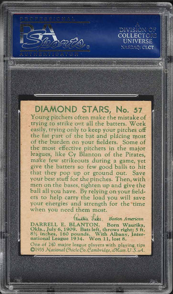 1935 Diamond Stars BB Card # 57 Cy Blanton Pittsburgh Pirates PSA 6 EXMT (MGD2)