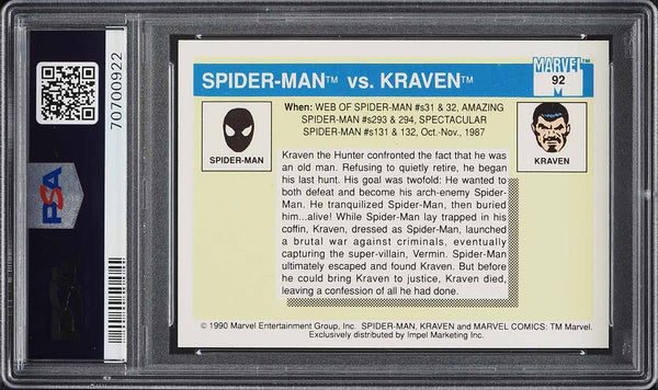 1990 Impel Marvel Universe Card # 92 Spider-Man Vs. Kraven PSA 10 GEM MINT (MGD2)