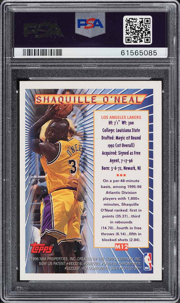 1996 Topps Mystery Finest BkB Card #M12 Shaquille O'Neal HOF BORDERLESS PSA 9 (MGD2)