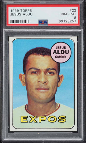 1969 Topps BB Card # 22 Jesus Alou Montreal Expos PSA 8 NM-MT (MGD2)