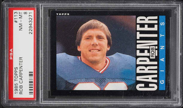 1985 Topps FB Card #113 Rob Carpenter New York Giants PSA 8 NM-MT (MGD2)