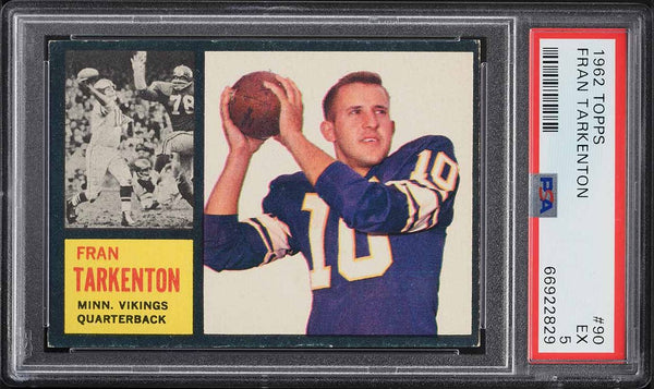 1962 Topps FB Card # 90 Fran Tarkenton Minnesota Vikings SP ROOKIE HOF PSA 5 EX (MGD2)