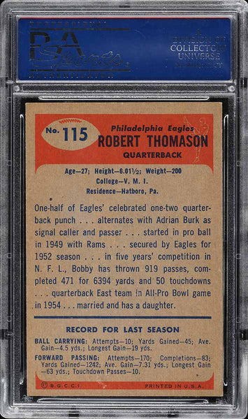 1955 Bowman FB Card #115 Bobby Thomason Philadelphia Eagles PSA 8 NM-MT (MGD2)