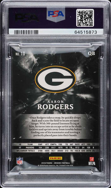 2018 Panini Origins FB Card # 10 Aaron Rodgers Packers GREEN 5/5 PSA 8 NM-MT (MGD2)