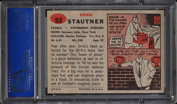 1957 Topps FB Card # 92 Ernie Stautner Pittsburgh Steelers HOF PSA 7 NRMT (MGD2)