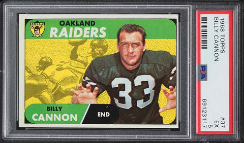 1968 Topps FB Card # 37 Billy Cannon Oakland Raiders HOF PSA 5 EX (MGD2)