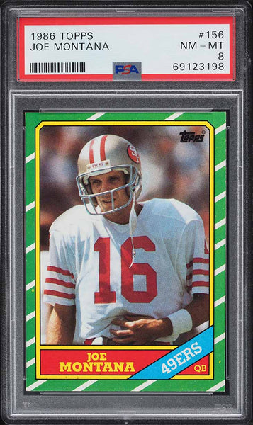 1986 Topps FB Card #156 Joe Montana San Francisco 49ers HOF PSA 8 NM-MT (MGD2)