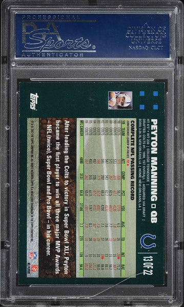 2007 Topps FB Turn Back the Clock Card # 13 Peyton Manning HOF PSA 10 GEM MINT (MGD2)