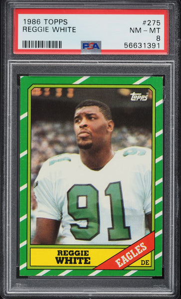 1986 Topps FB Card #275 Reggie White ROOKIE RC HOF PSA 8 NM-MT (MGD2)